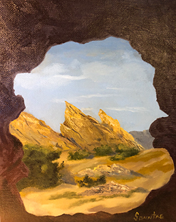 Painting of Vasquez Rocks Looking Out of a Cave