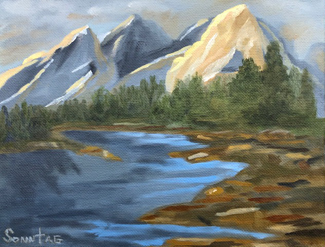 Painting of Mammoth Mountain and Lake